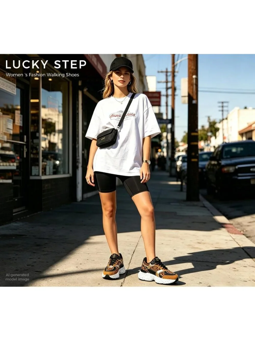 Women's Brown Leopard Lightweight Non Slip Chunky Color Block Fashion Sneakers